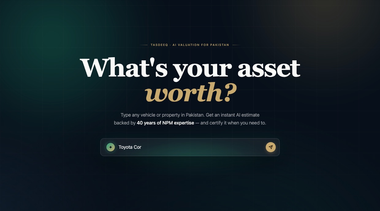 Tasdeeq — NPM's AI-assisted valuation platform